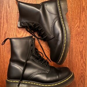 Dr. Martens Black Leather Boots with Yellow Stitching